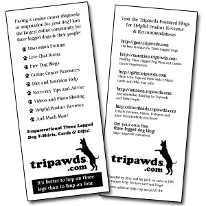 Tripawds Three Legged Dog Resources Fliers