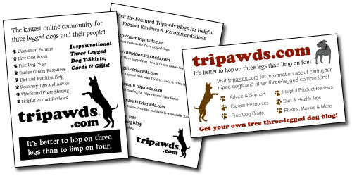 Tripawds Three Legged Dog Resources Fliers and Cards